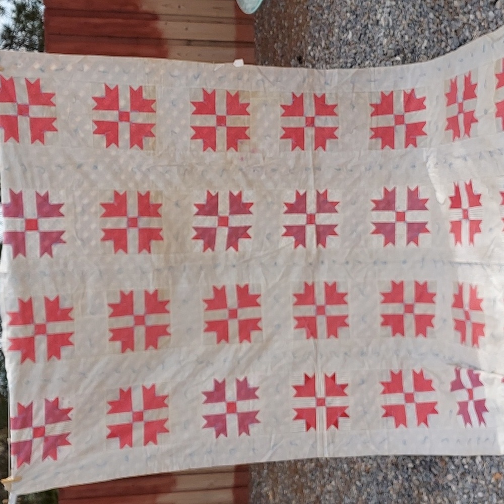 Vintage Handmade Quilt By Grandma Vintage Material Star Burst Design XLG